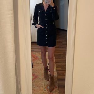 Zara black denim long sleeve button up dress
